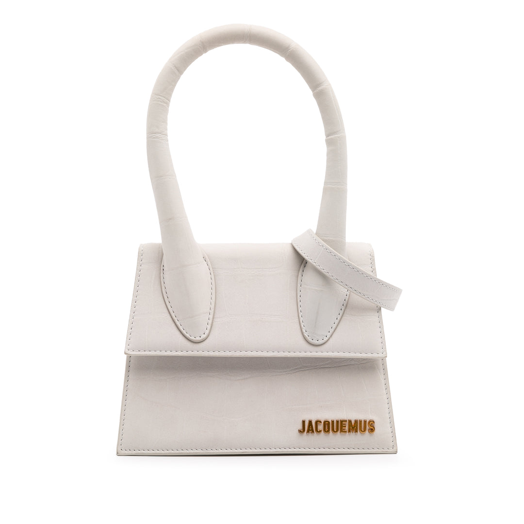 Croc Embossed Calfskin Le Chiquito Moyen White - Gaby Paris