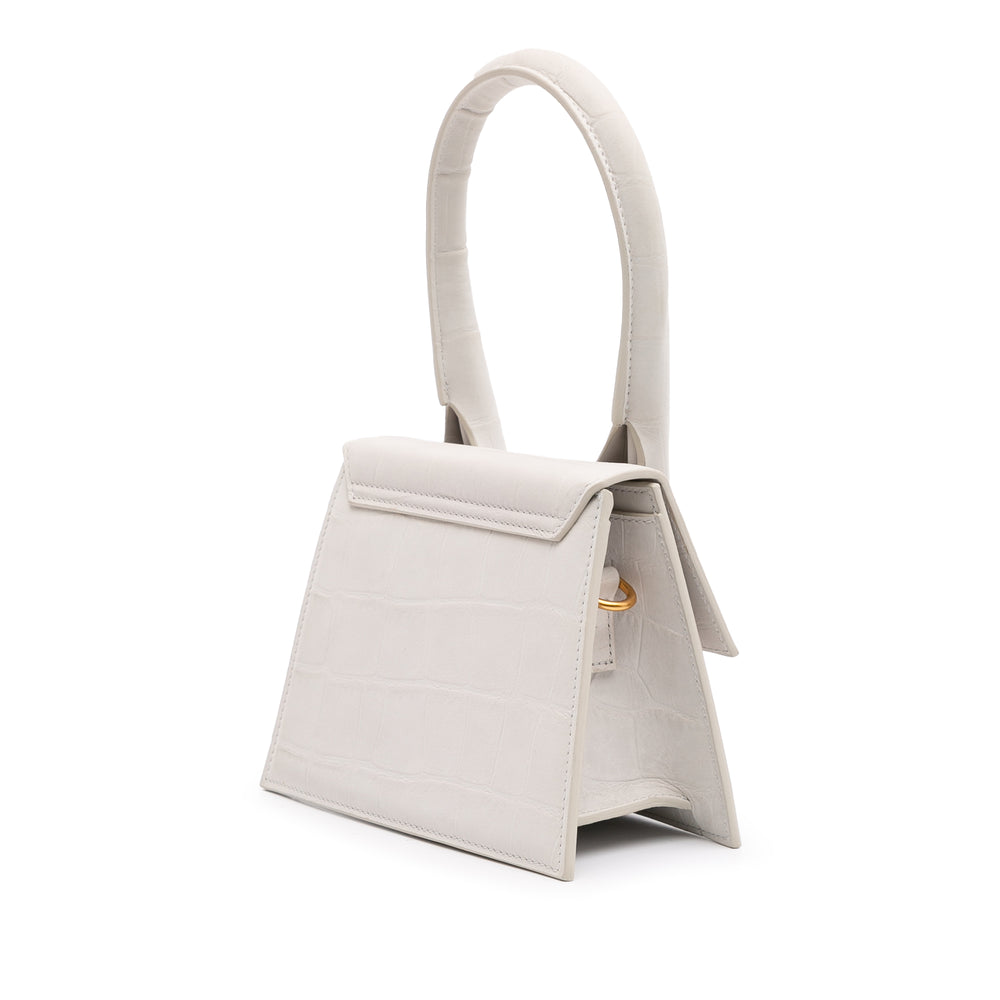 Croc Embossed Calfskin Le Chiquito Medium White - Gaby Paris