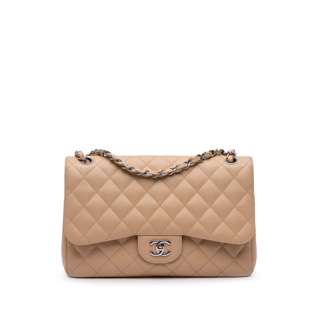 Jumbo Classic Caviar Double Flap Brown - Gaby Paris