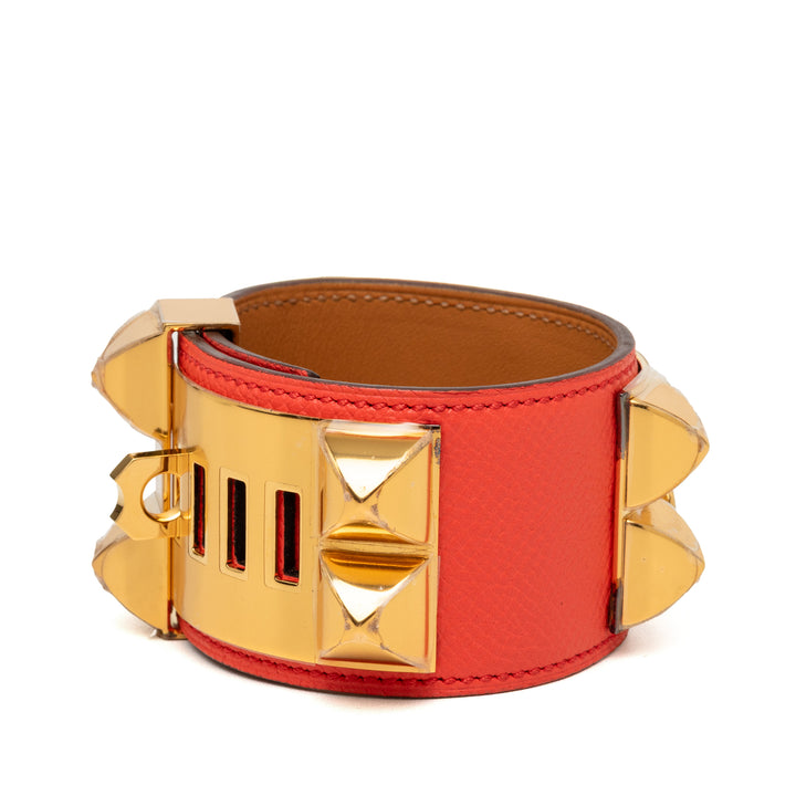 Hermès plaqué Collier de Chien Bracelet Epsom Doré