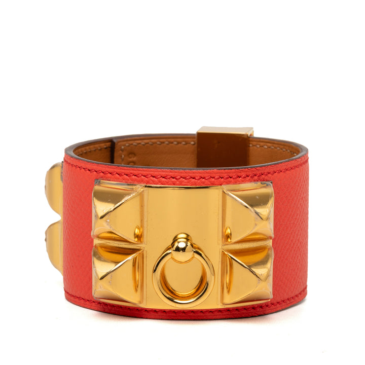 Hermès plaqué Collier de Chien Bracelet Epsom Doré