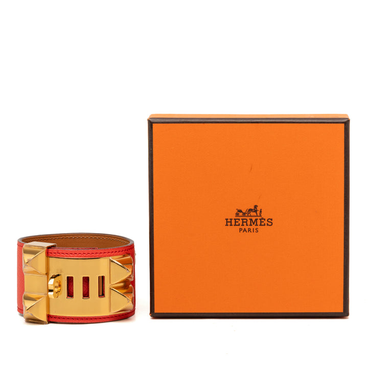 Hermès plaqué Collier de Chien Bracelet Epsom Doré