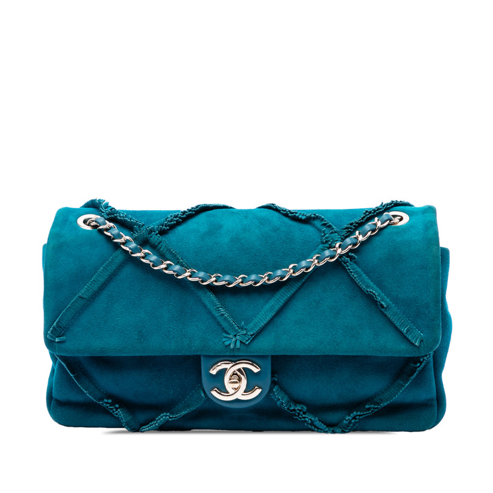 Chanel Daim Cuir de chèvre Diamond Fringe à rabat