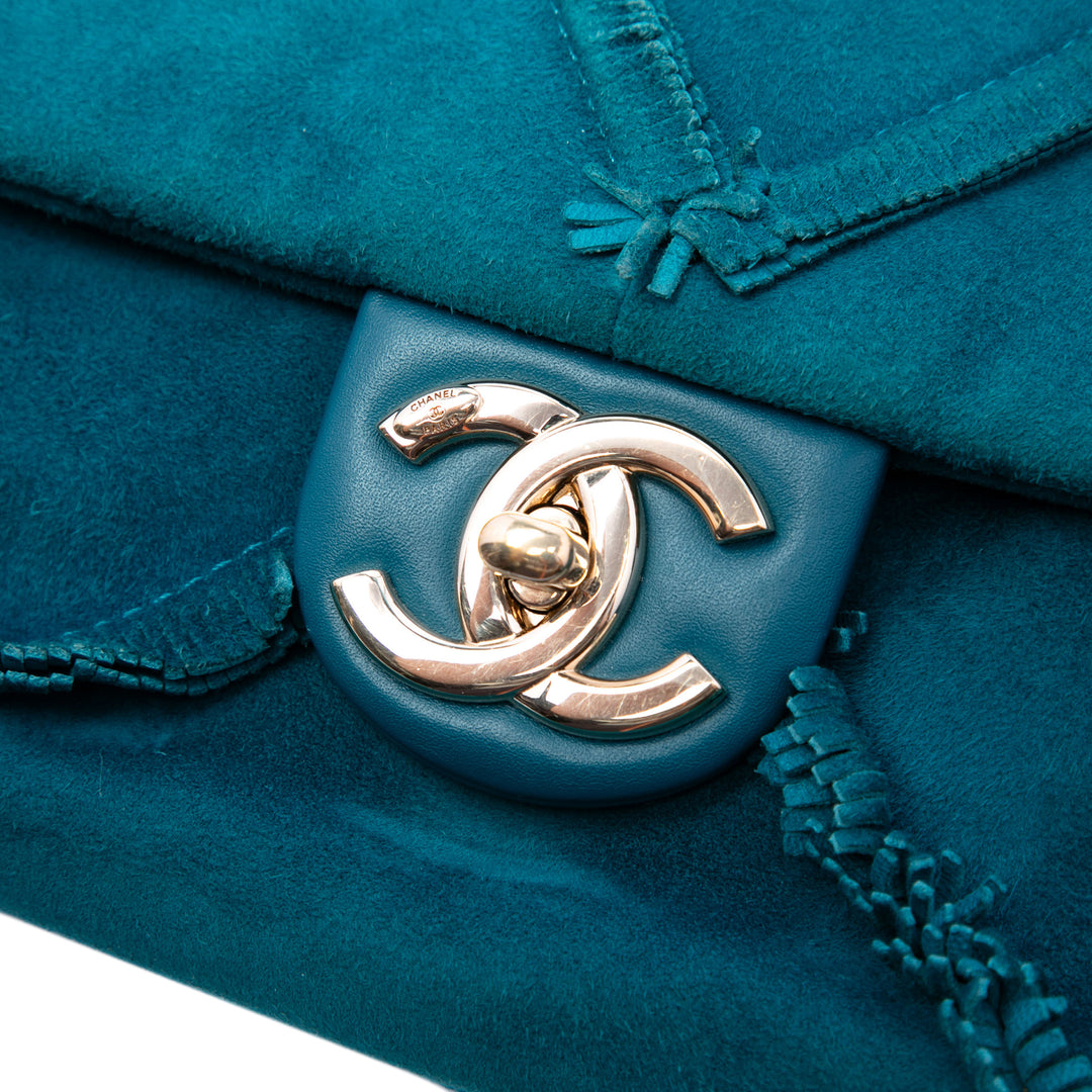 Chanel Daim Cuir de chèvre Diamond Fringe à rabat