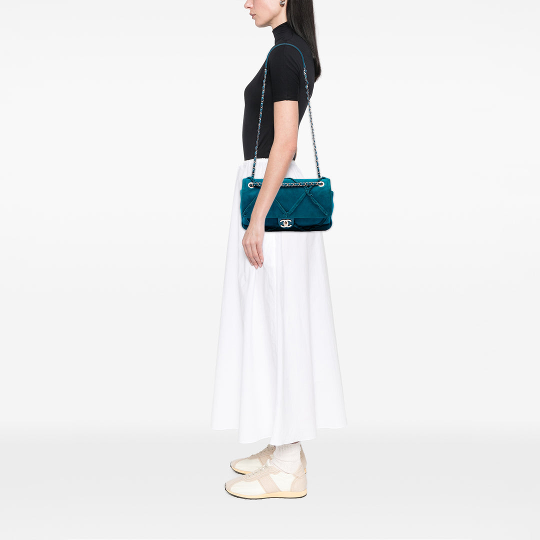 Chanel Daim Cuir de chèvre Diamond Fringe à rabat