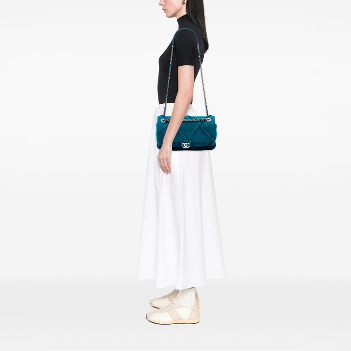Chanel Daim Cuir de chèvre Diamond Fringe à rabat