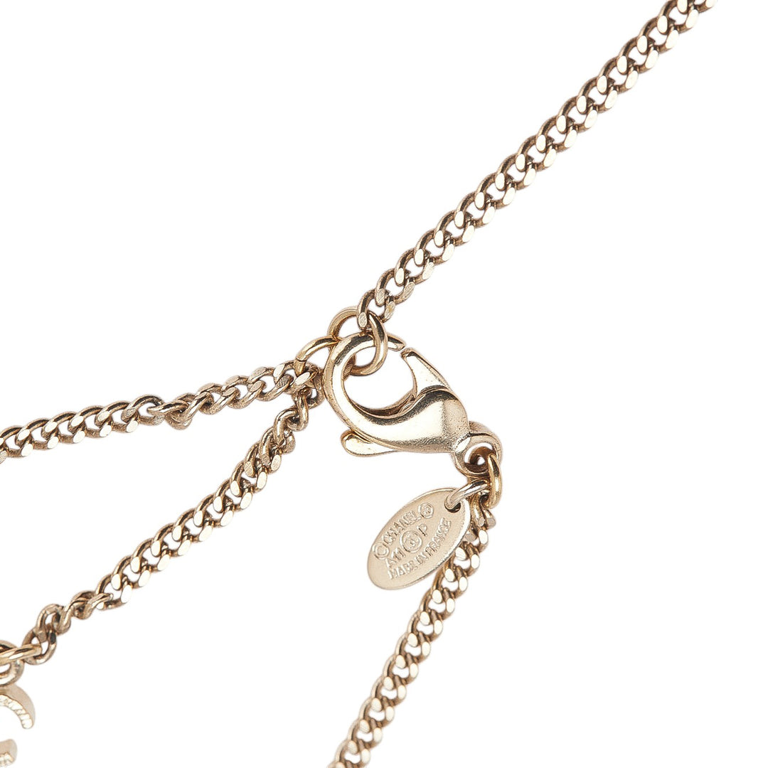 Chanel Doré Plated CC Rhinestone Pendant Collier Doré