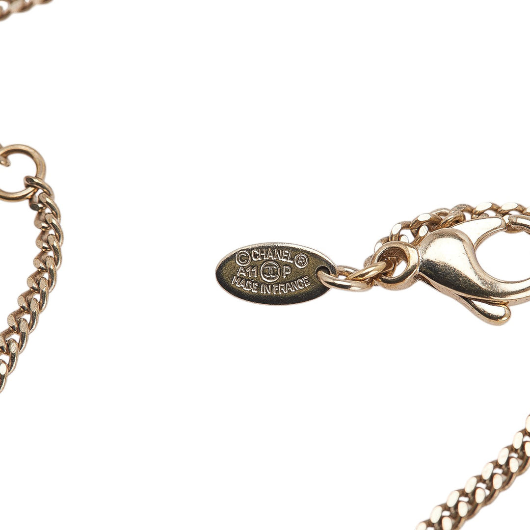 Chanel Doré Plated CC Rhinestone Pendant Collier Doré