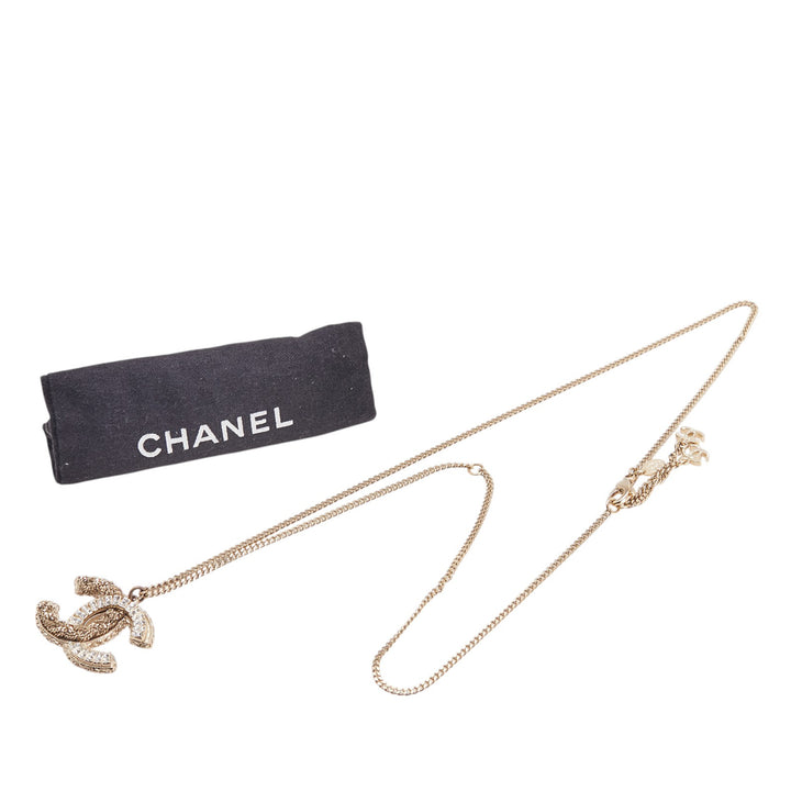 Chanel Doré Plated CC Rhinestone Pendant Collier Doré
