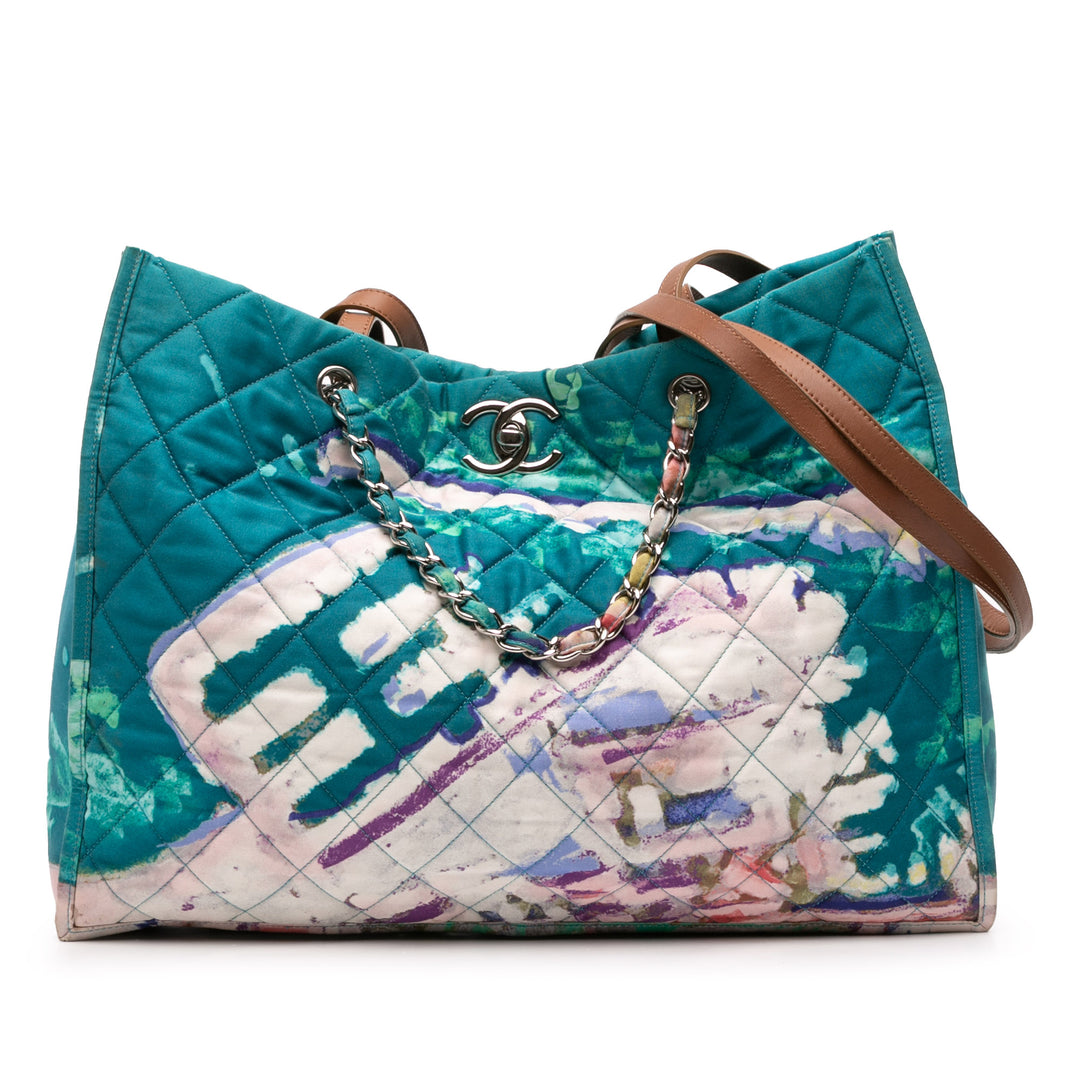 CC Quilted Nylon Graffiti Watercolour Shopping Tote Blue - Gaby Paris
