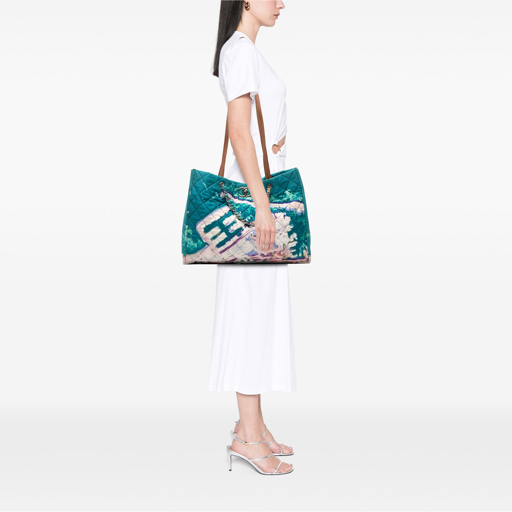 CC Quilted Nylon Graffiti Watercolour Shopping Tote Blue - Gaby Paris