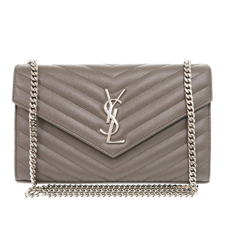 Saint Laurent Grain De Poudre Matelasse Chevron Classic Cassandre Chain Portefeuille
