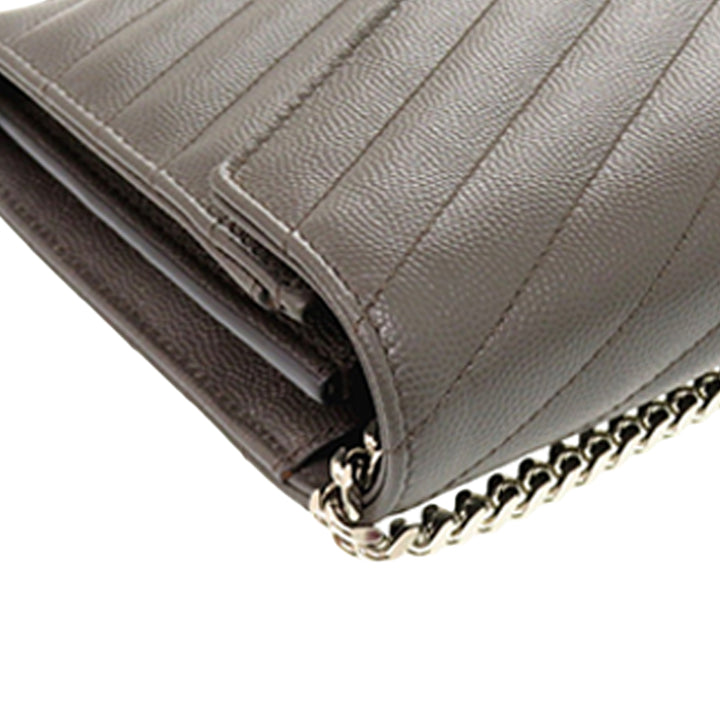 Saint Laurent Grain De Poudre Matelasse Chevron Classic Cassandre Chain Portefeuille
