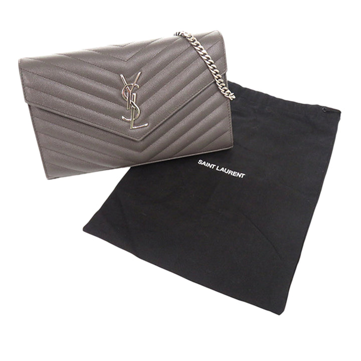 Saint Laurent Grain De Poudre Matelasse Chevron Classic Cassandre Chain Portefeuille
