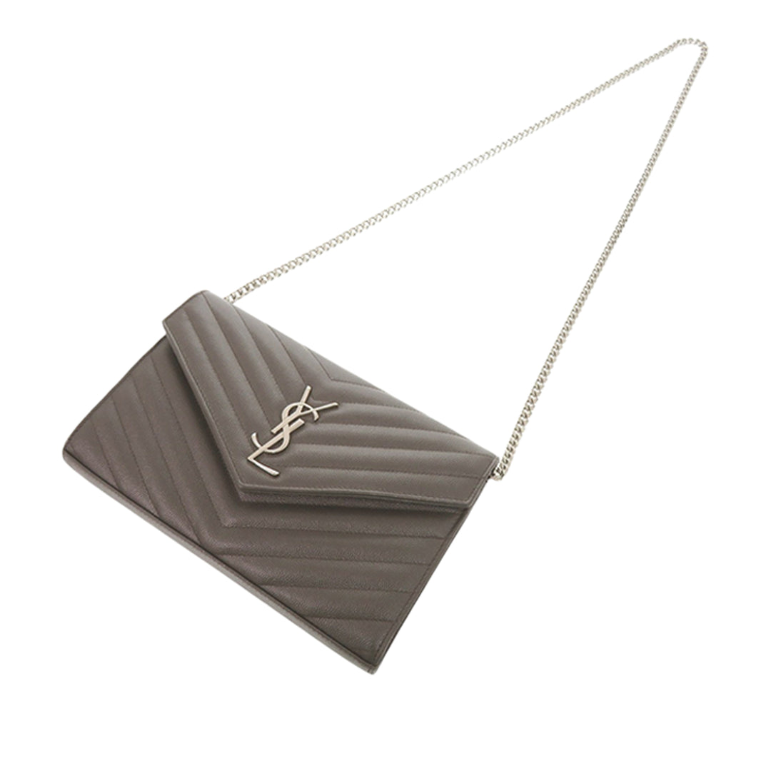 Saint Laurent Grain De Poudre Matelasse Chevron Classic Cassandre Chain Portefeuille