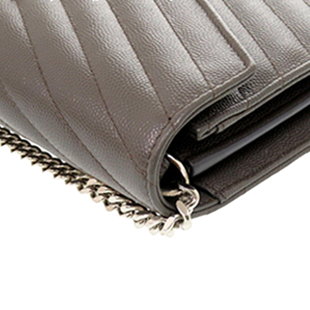 Saint Laurent Grain De Poudre Matelasse Chevron Classic Cassandre Chain Portefeuille