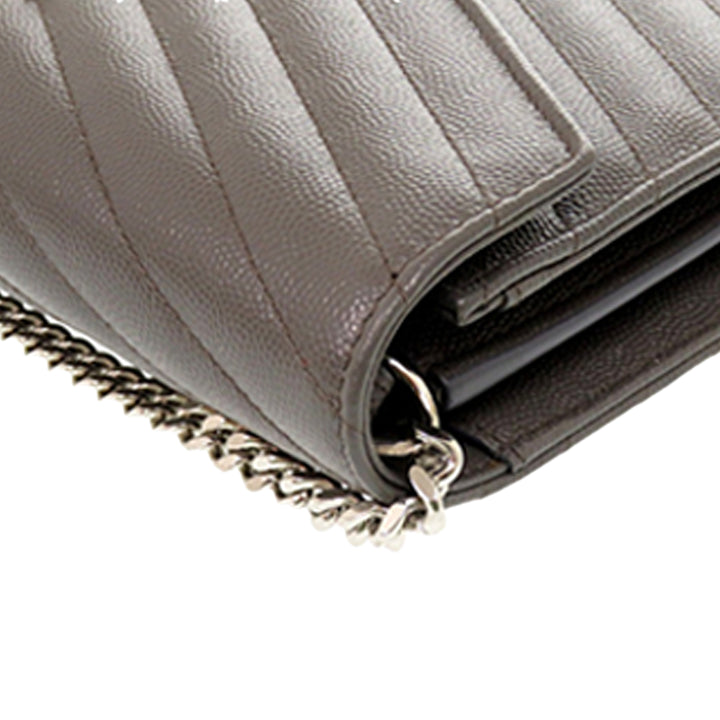 Saint Laurent Grain De Poudre Matelasse Chevron Classic Cassandre Chain Portefeuille