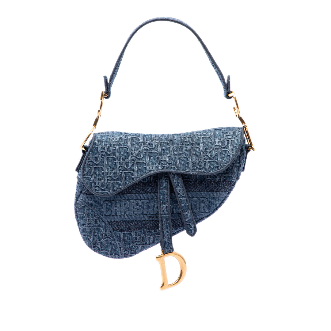 Dior brodé Saddle Sac Oblique Bleu – vue principale – GABY PARIS