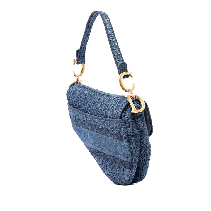 Dior brodé Saddle Sac Oblique Bleu – vue 2 – GABY PARIS