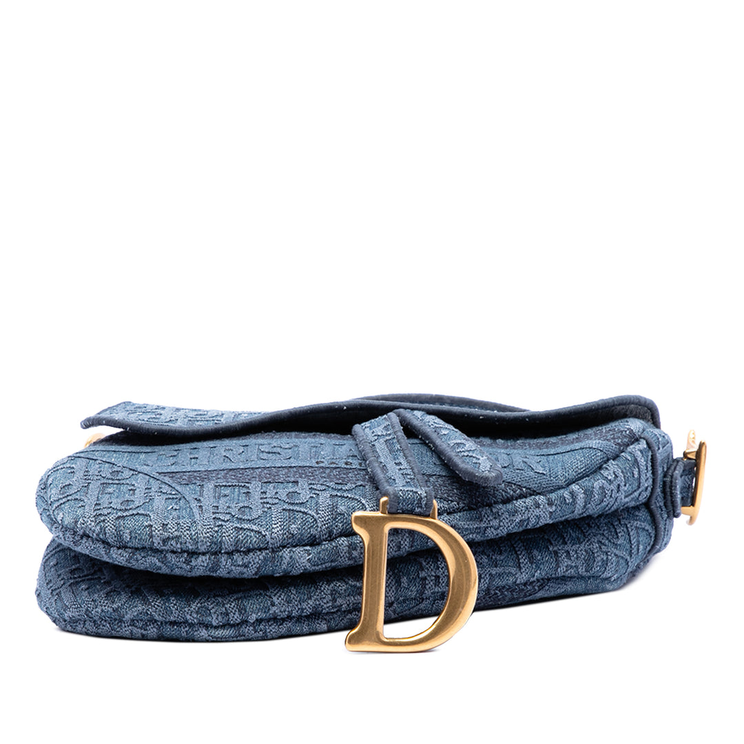 Dior brodé Saddle Sac Oblique Bleu – vue 3 – GABY PARIS