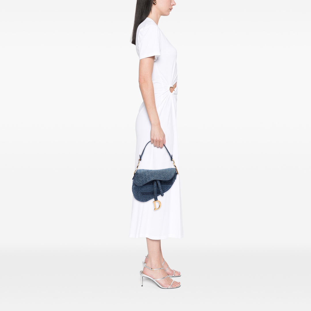 Dior brodé Saddle Sac Oblique Bleu – vue 6 – GABY PARIS