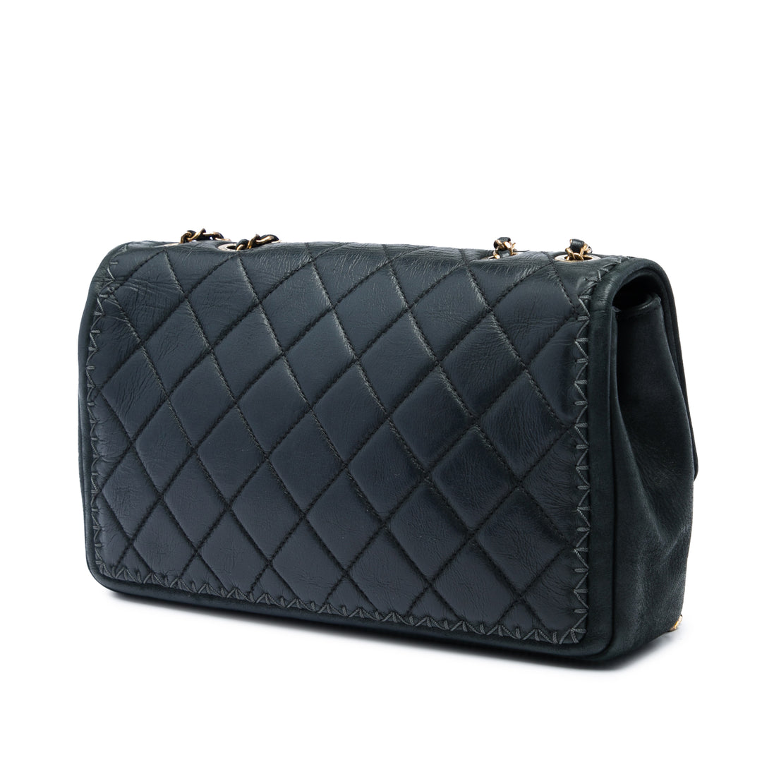 CC Matelassé Irisé Whipstitch Rabat simple Cuir de veau Noir