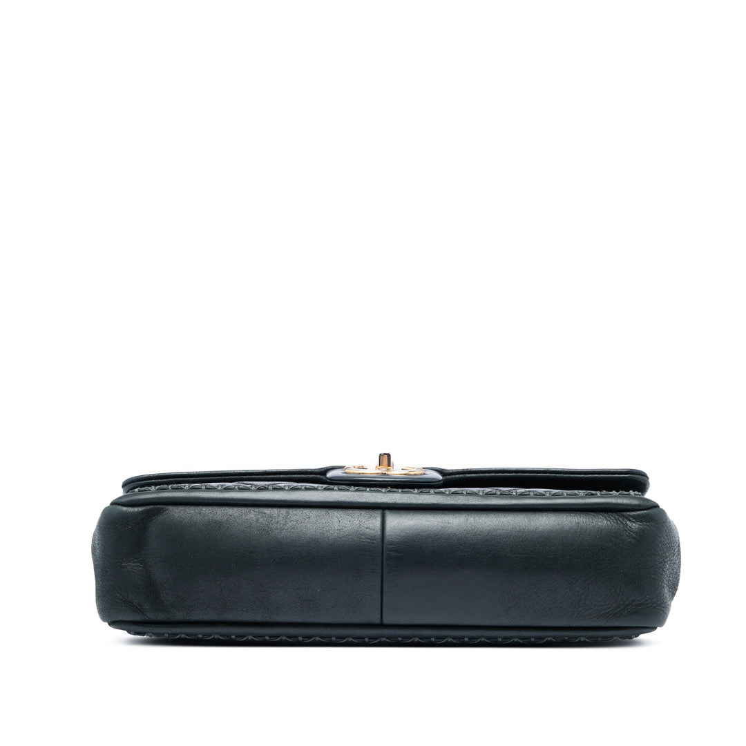 CC Matelassé Irisé Whipstitch Rabat simple Cuir de veau Noir