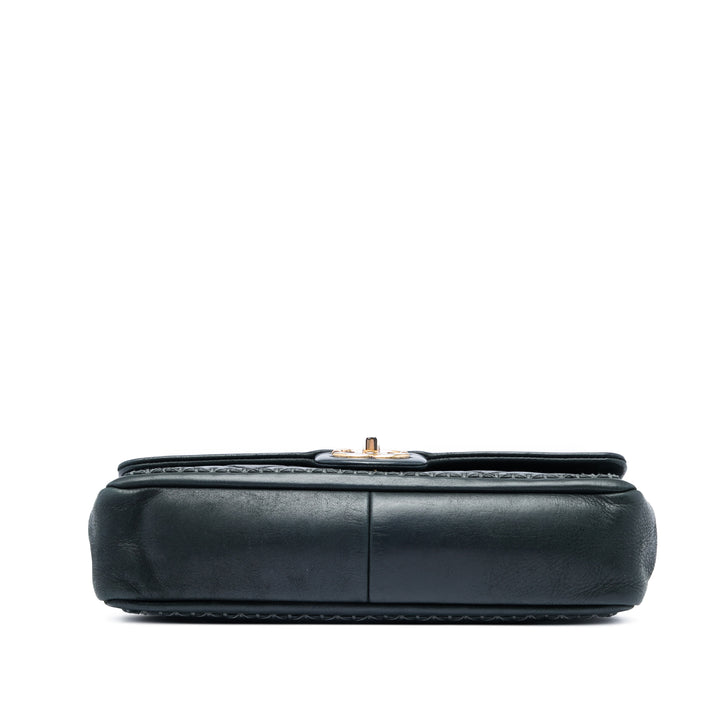 CC Matelassé Irisé Whipstitch Rabat simple Cuir de veau Noir