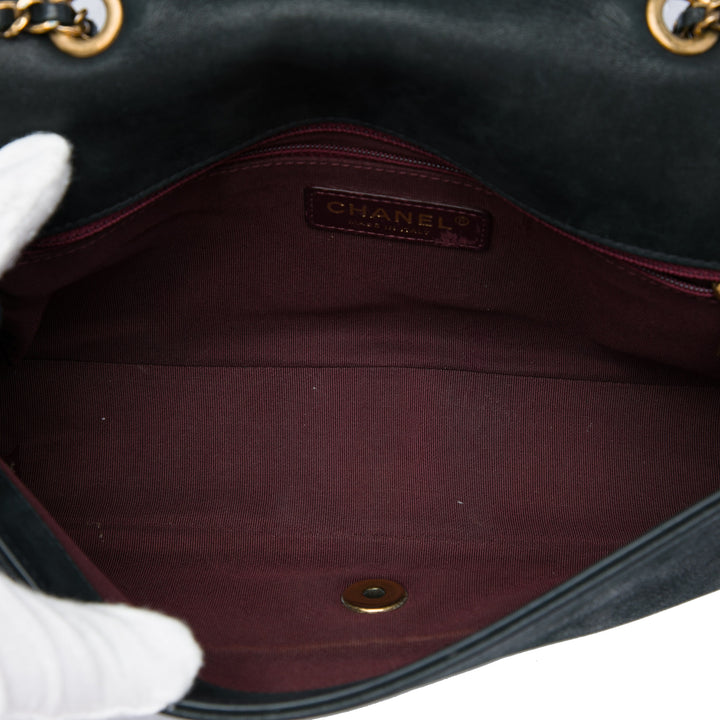 CC Matelassé Irisé Whipstitch Rabat simple Cuir de veau Noir