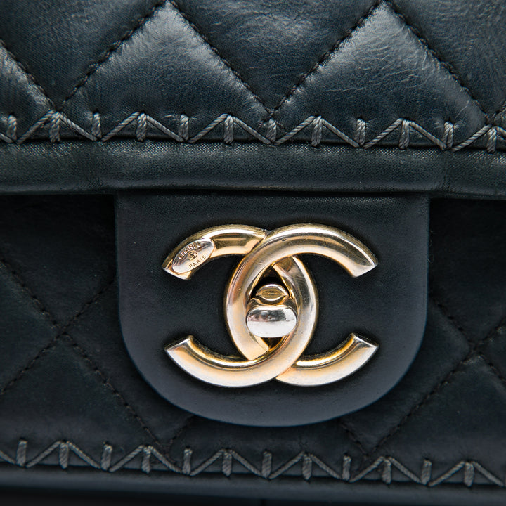 CC Matelassé Irisé Whipstitch Rabat simple Cuir de veau Noir
