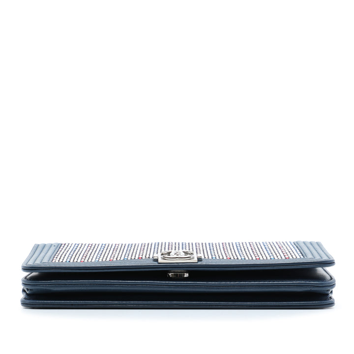 Cristal Orné Boy Wallet on Chain Cuir d'agneau Bleu
