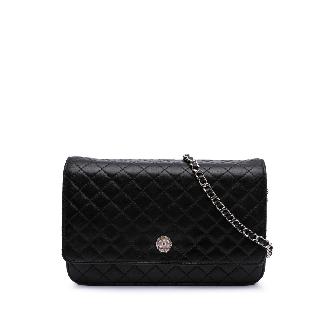 CC Quilted Lambskin Wallet On Chain Black - Gaby Paris