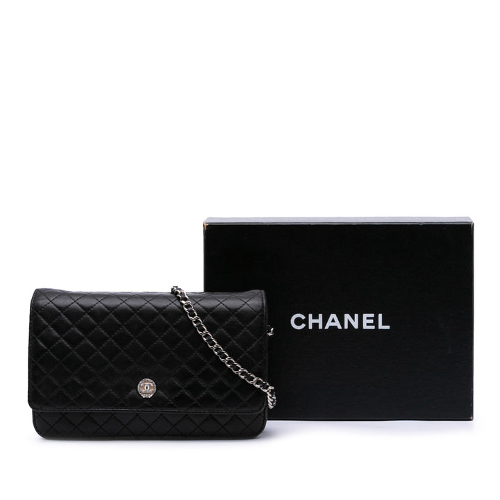 CC Quilted Lambskin Wallet On Chain Black - Gaby Paris