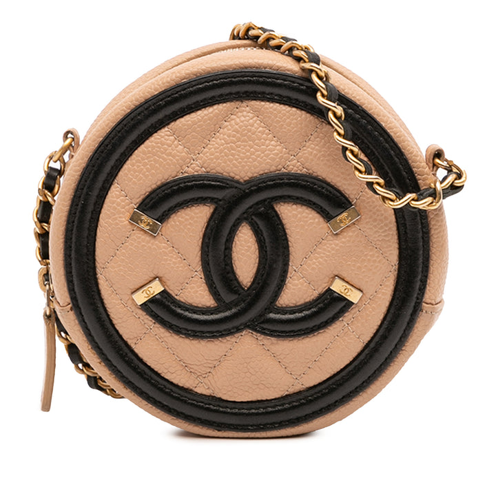 Caviar CC Filigree Round Crossbody Brown - Gaby Paris