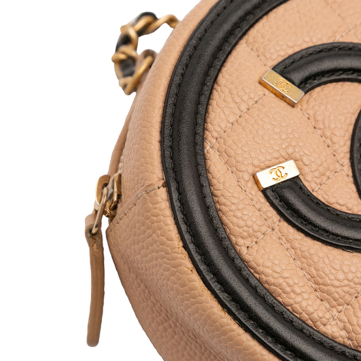 Caviar CC Filigree Round Crossbody Brown - Gaby Paris