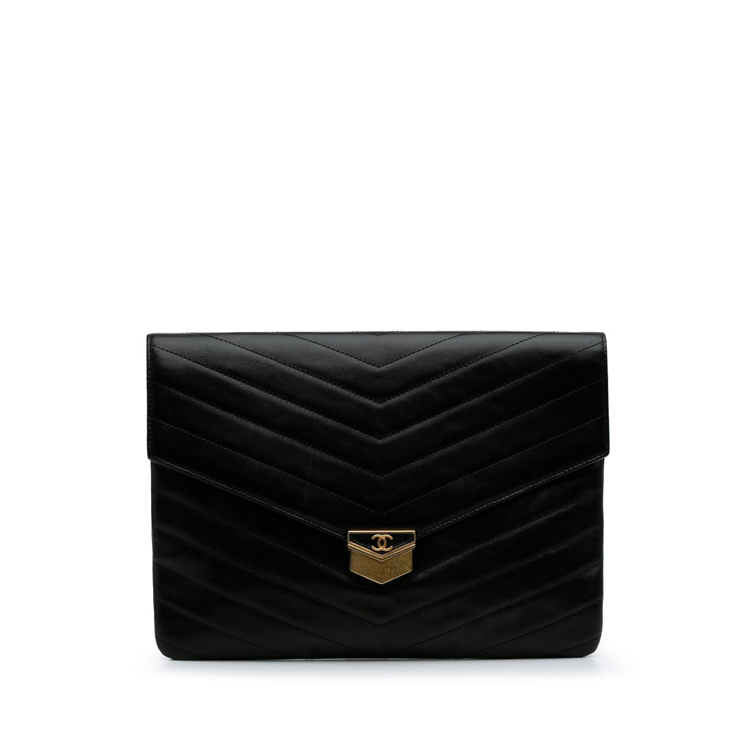 Paris Hamburg Chevron Lambskin Clutch Black - Gaby Paris
