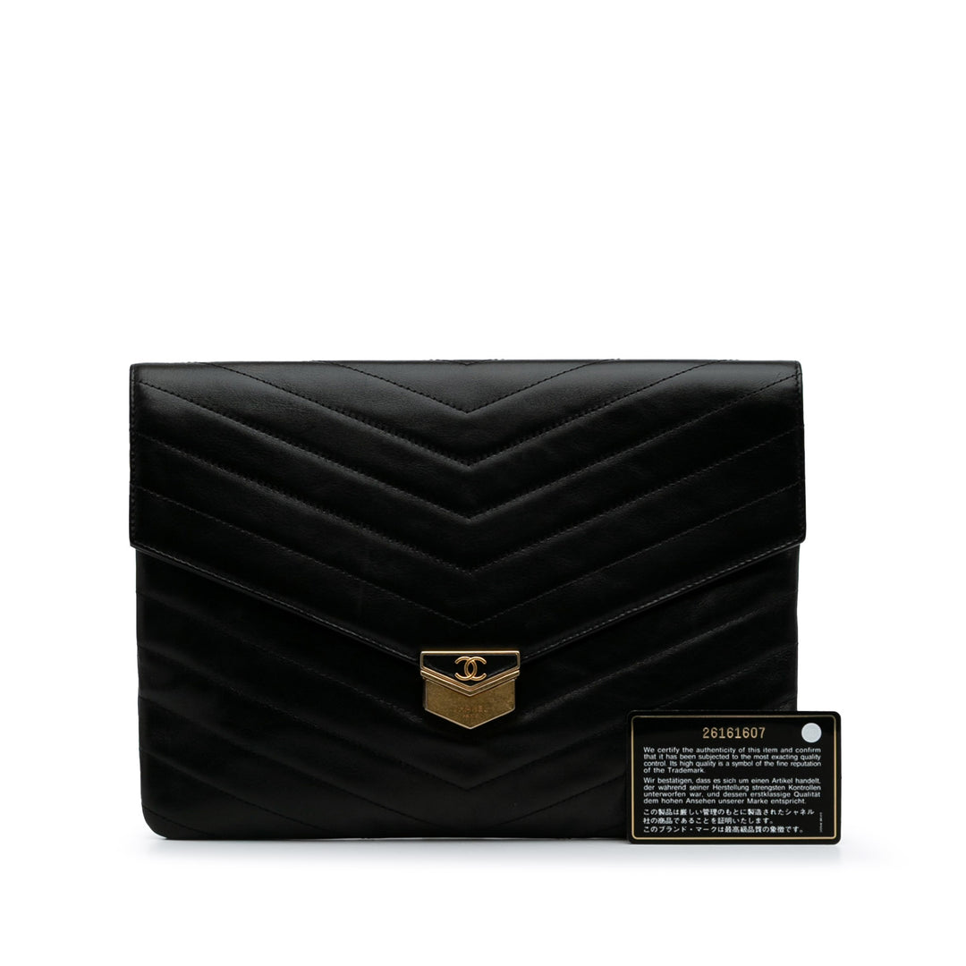 Paris Hamburg Chevron Lambskin Clutch Black - Gaby Paris