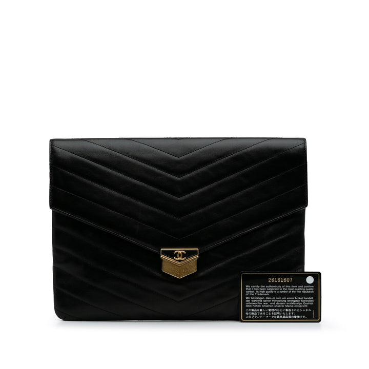 Paris Hamburg Chevron Lambskin Clutch Black - Gaby Paris