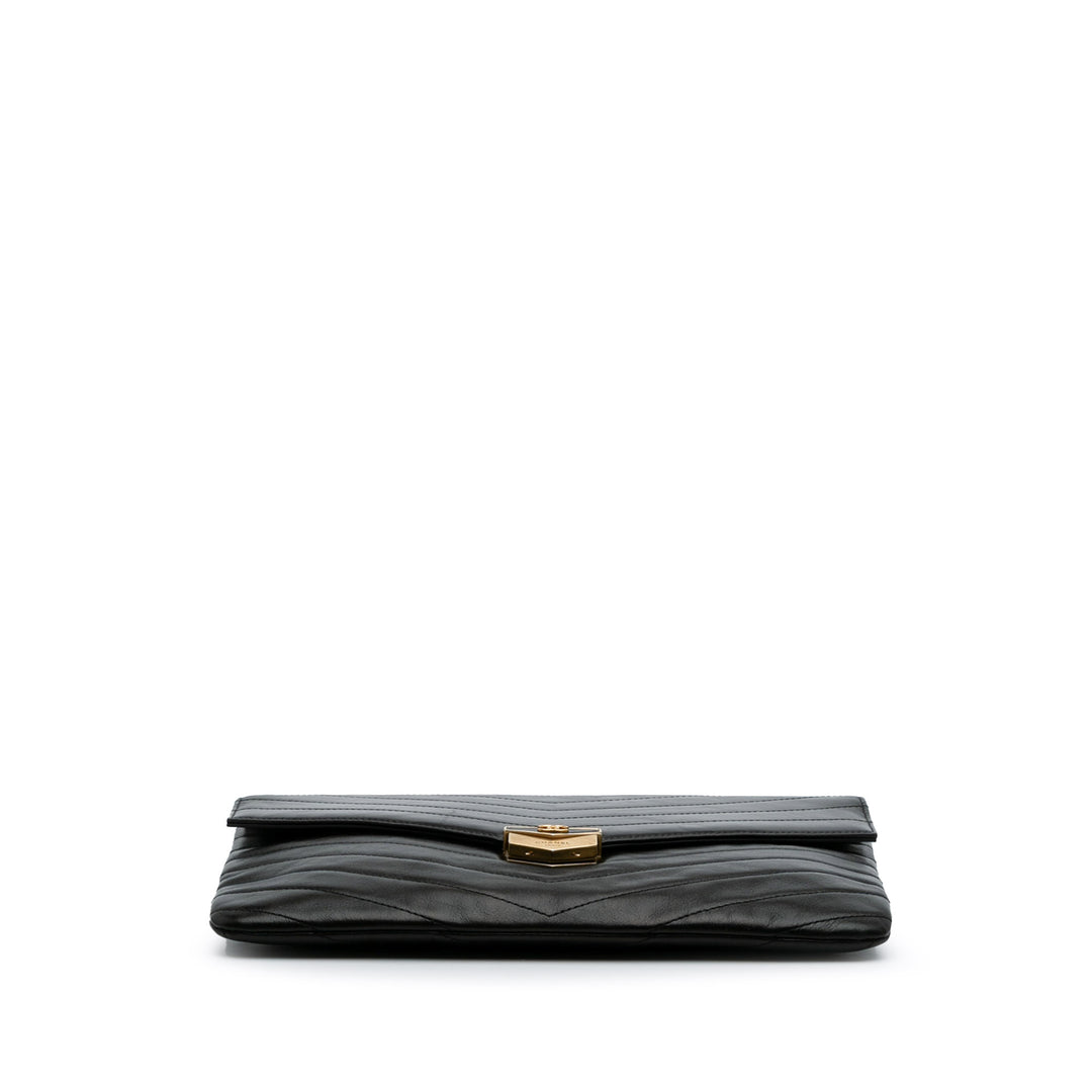Paris Hamburg Chevron Lambskin Clutch Black - Gaby Paris