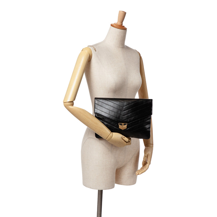 Paris Hamburg Chevron Lambskin Clutch Black - Gaby Paris