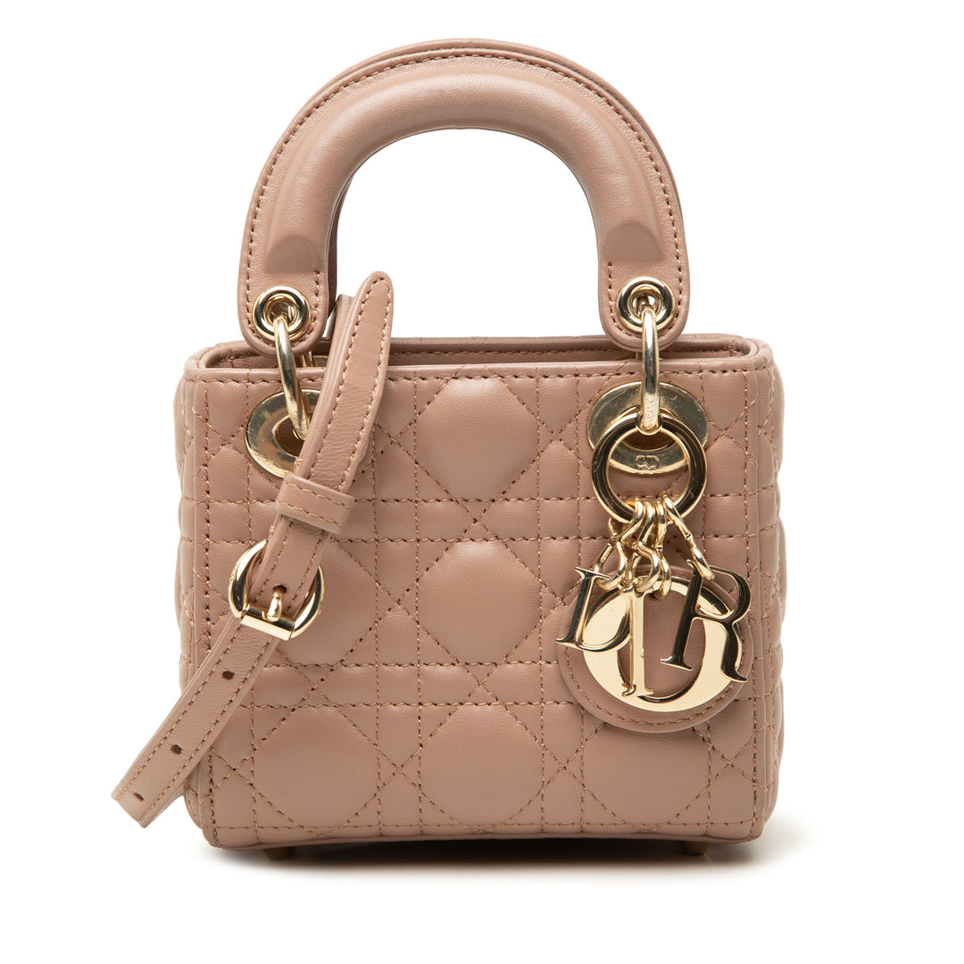 Dior Lady Dior Cannage Mini Cuir d'agneau Marron – vue principale – GABY PARIS