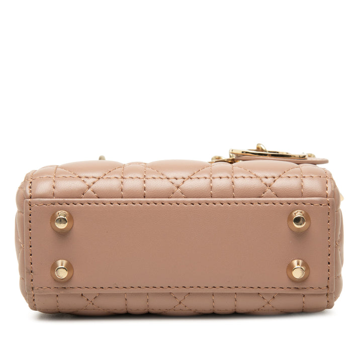 Dior Lady Dior Cannage Mini Cuir d'agneau Marron – vue 3 – GABY PARIS