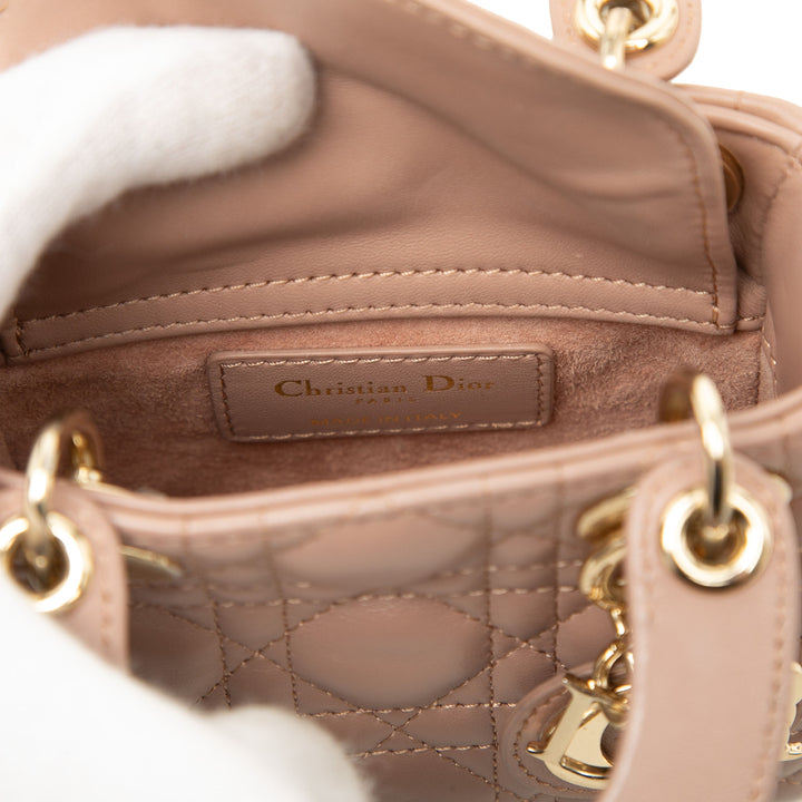 Dior Lady Dior Cannage Mini Cuir d'agneau Marron – vue 5 – GABY PARIS