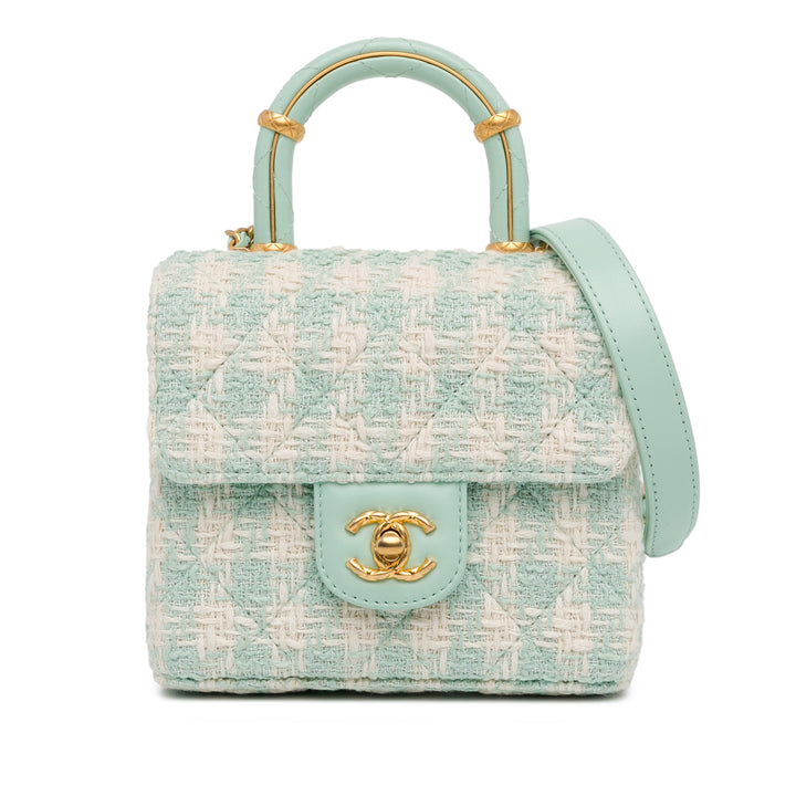 Chanel Quilted Tweed Crush Top Handle Bag Bleu