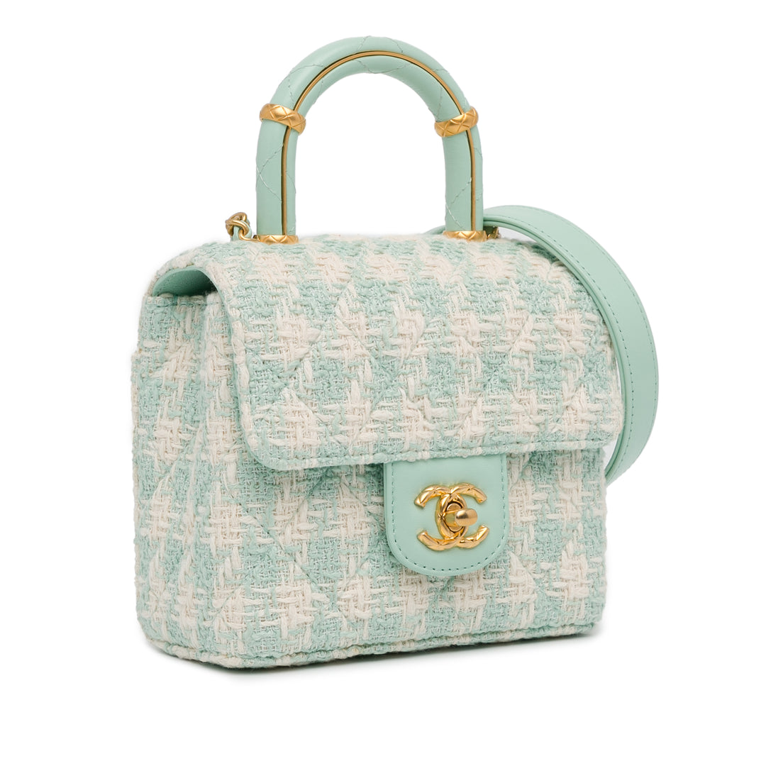 Chanel Quilted Tweed Crush Top Handle Bag Bleu