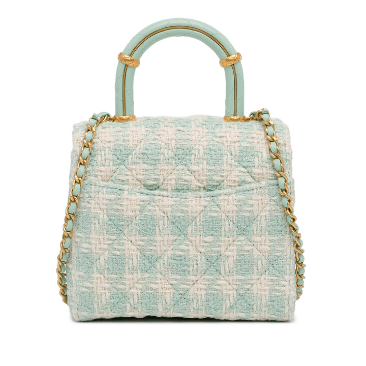 Chanel Quilted Tweed Crush Top Handle Bag Bleu