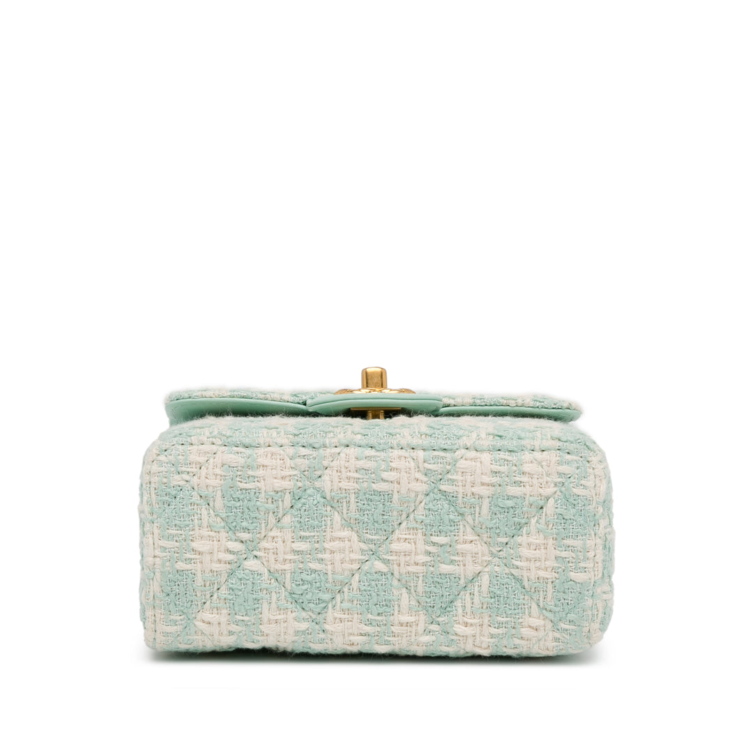 Chanel Quilted Tweed Crush Top Handle Bag Bleu