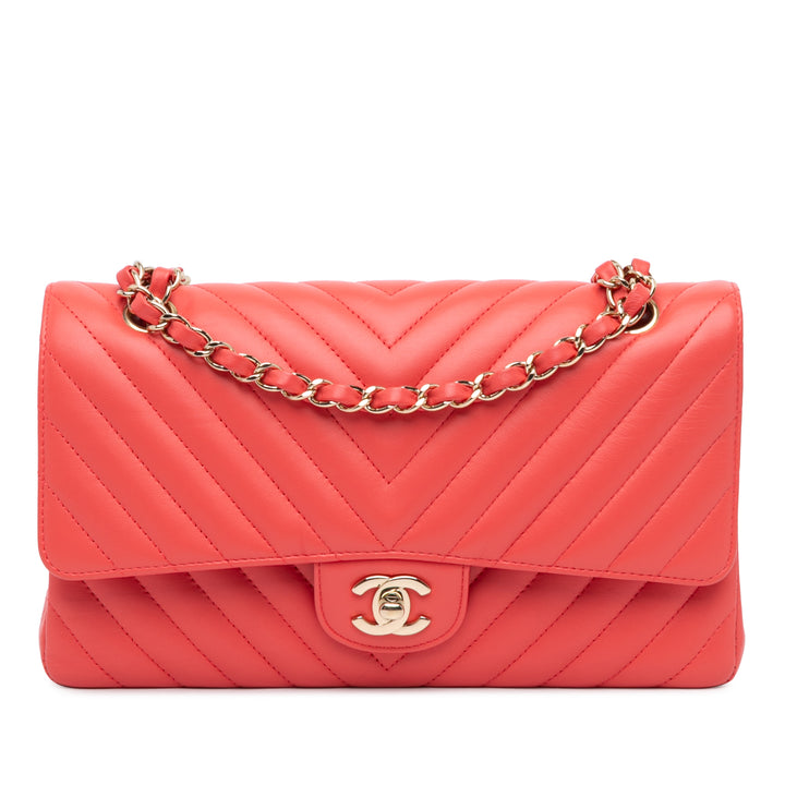 Medium Classic Chevron Lambskin Double Flap Red - Gaby Paris