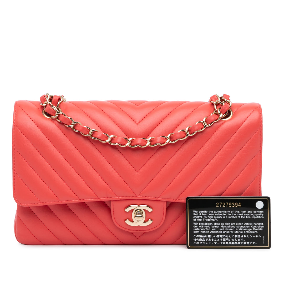 Medium Classic Chevron Lambskin Double Flap Red - Gaby Paris