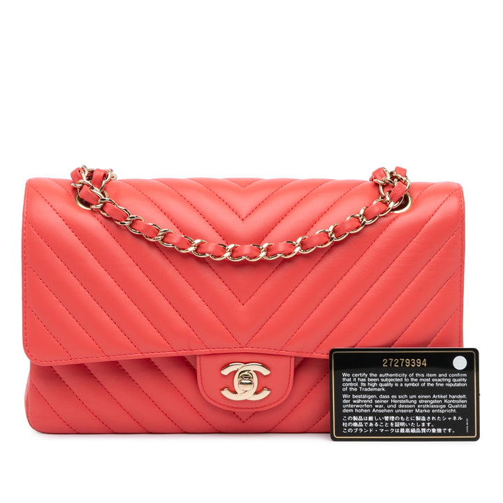 Medium Classic Chevron Lambskin Double Flap Red - Gaby Paris